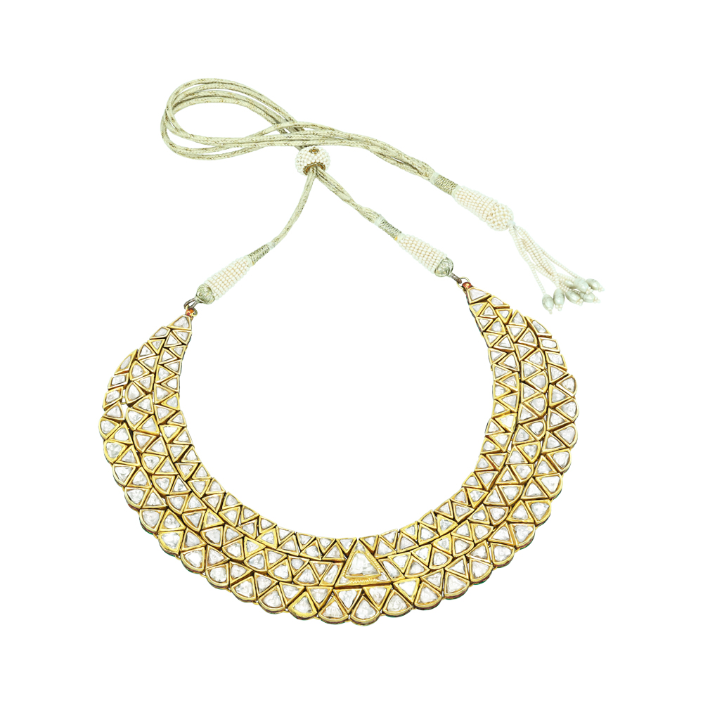 Geometric Polki Collar Necklace with Gold Framework